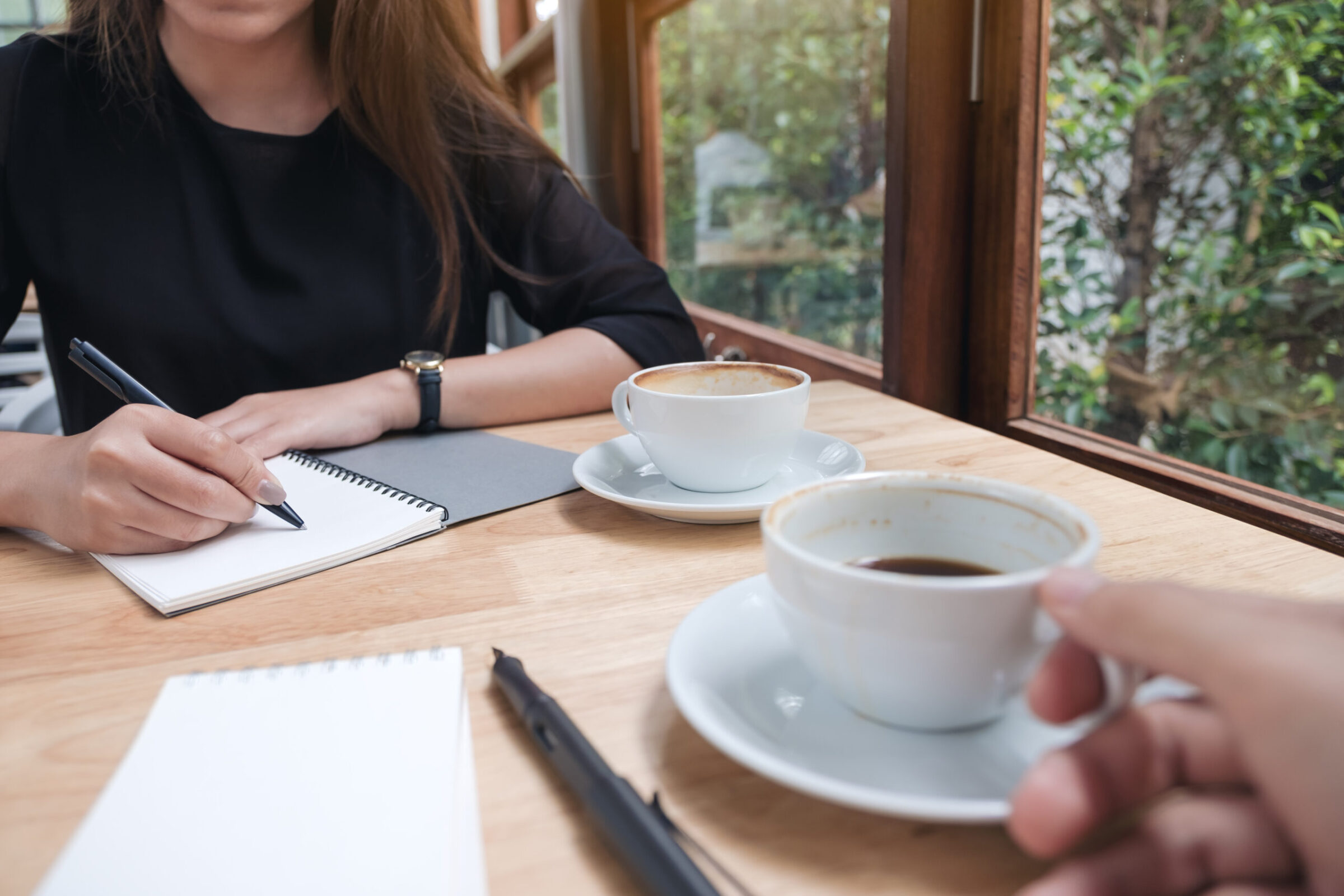 Closeup,Image,Of,Two,Businessman,Drinking,Coffee,While,Talking,And supervision